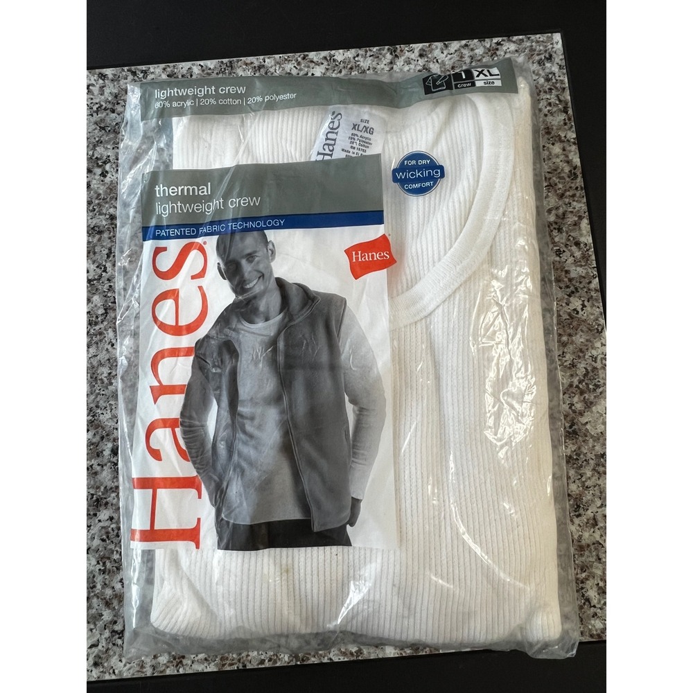 Hanes Mens Thermal Lightweight Crew Neck White Long Sleeve Base Layer WM05-WH XL